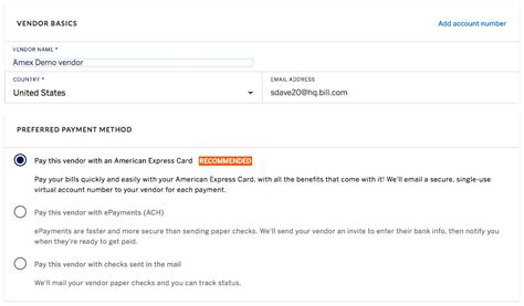 Manage Vendor Pay Payment Methods American Express Vendor Pay