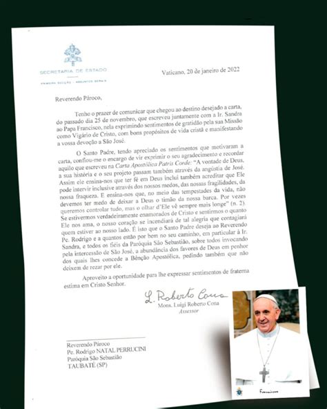 Papa Francisco Envia Carta A Rodrigo Natal Padre De Taubaté Vale 360