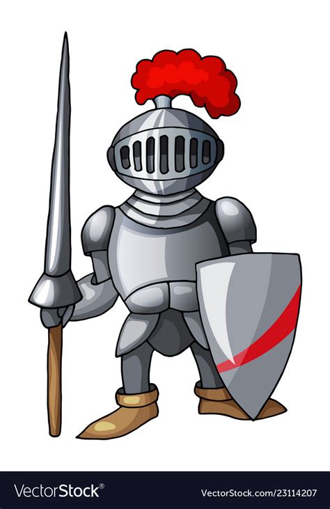 Cartoon Medieval Knight With Shield And Spear Vector Image