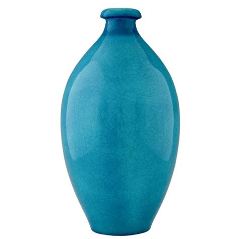 Tall Art Deco Vase Blue Craquelé Ceramic Deconamic