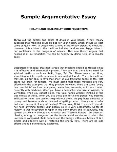 Sample Argumentative Essay Doc