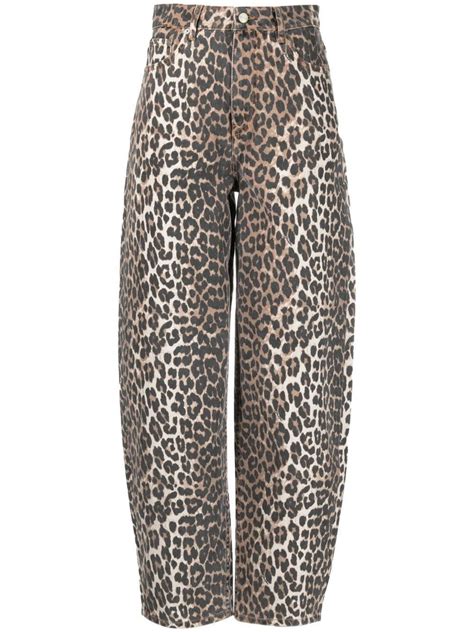 GANNI Leopard Print Tapered Jeans Neutrals MODES