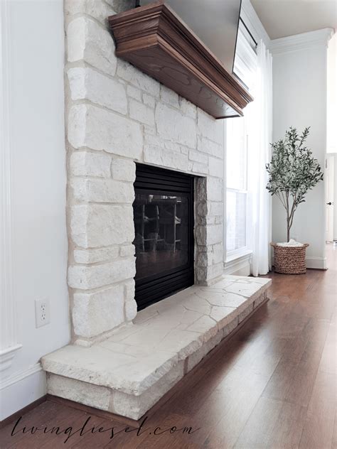 Whitewash A Stone Fireplace • Living Liesel Stone Fireplace Makeover