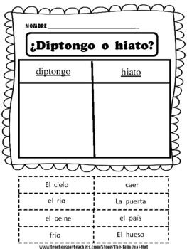 Diptongos E Hiatos Corta Y Pega Diptongo O Hiato By The Bilingual Hut