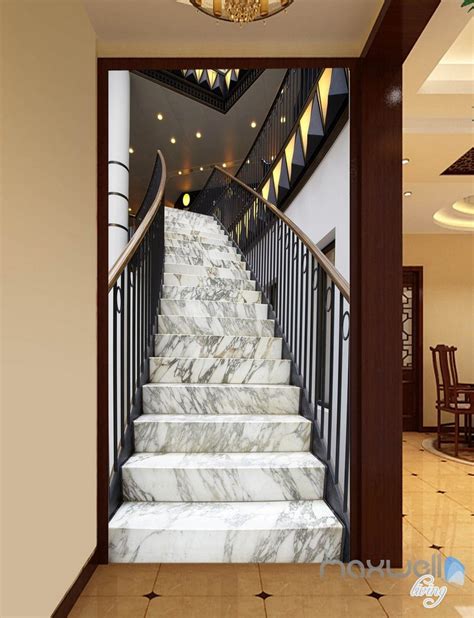 3d Modern Marble Stairs Corridor Entrance Wall Mural