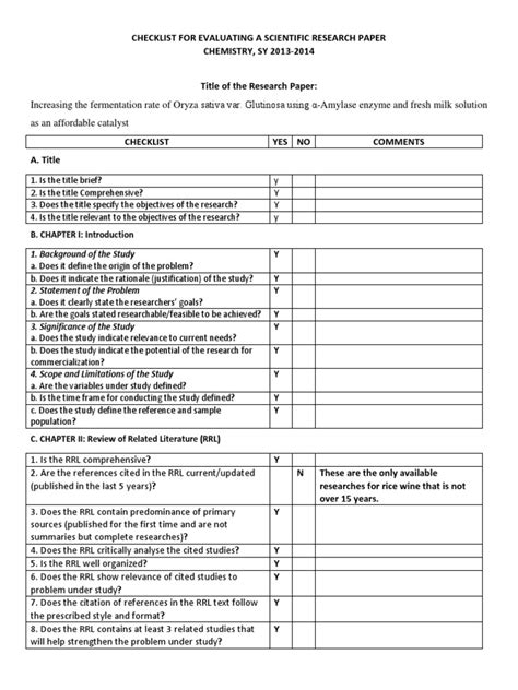 Checklist For Evaluating A Scientific Research Paper Pdf Inquiry