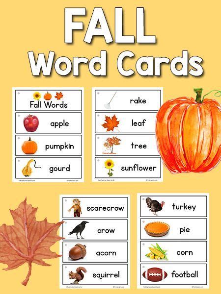 Free Printable Set Of 15 Fall Picture Word Cards For Picture
