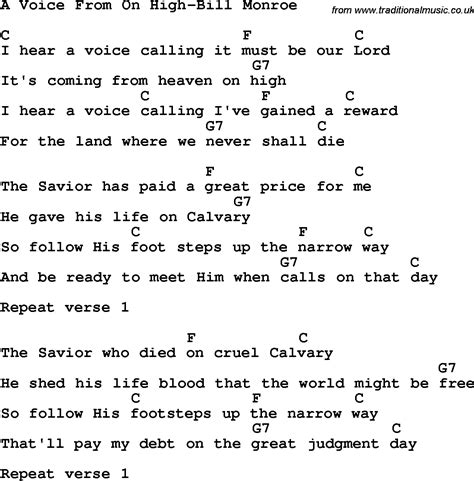 You may use the free printable gospel lyrics of these songs for overhead projection as well. Country, Southern and Bluegrass Gospel Song A Voice From ...