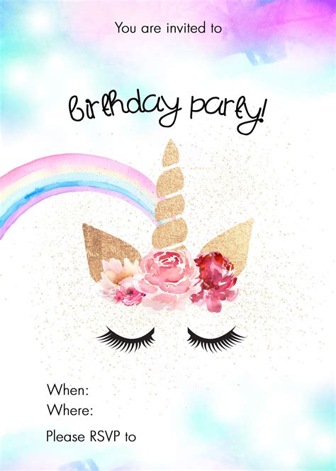 Unicorn Birthday Party Ideas Free Invitation Download Printable