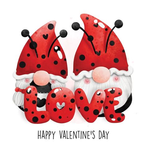 Premium Vector Happy Valentines Day With Ladybug Gnomes