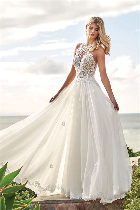 F211061 Whimsical Embroidered Lace And Netting A Line Wedding Dress