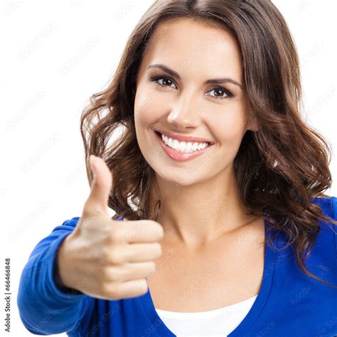 Woman Showing Thumbs Up Gesture Isolated Stock Foto Adobe Stock
