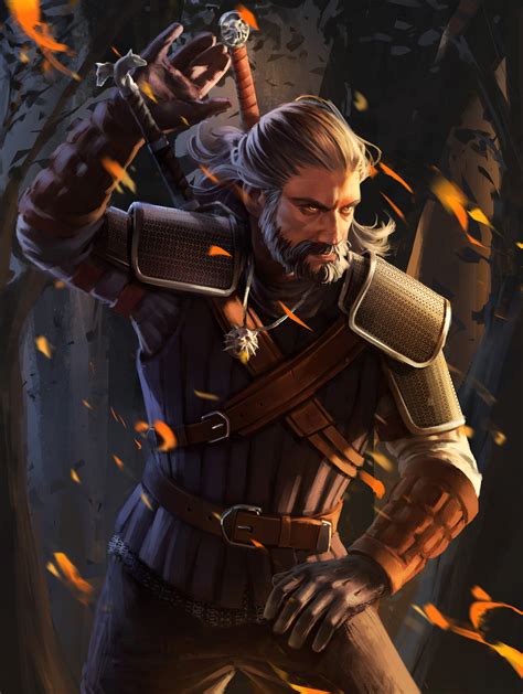Wallpaper Portrait Display Fire White Hair Geralt Of Rivia Fan Art Artwork The Witcher 3