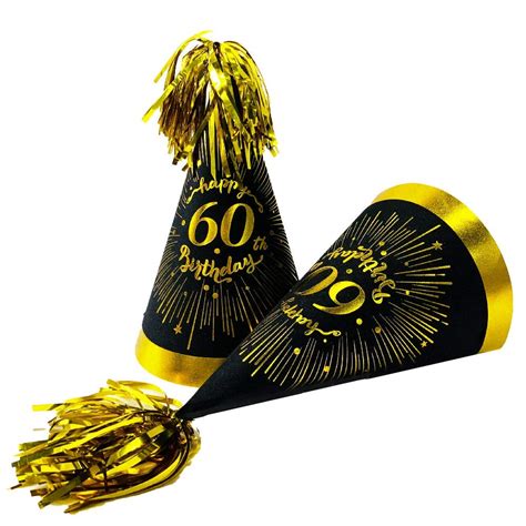 Buy 60th Birthday Decorations For Hats Cone Hats With Gold Flash