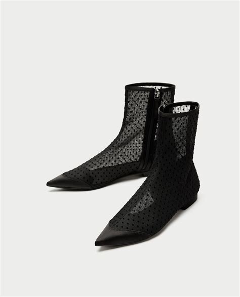Flat Dotted Mesh Ankle Boots New In Woman Zara United States Boots
