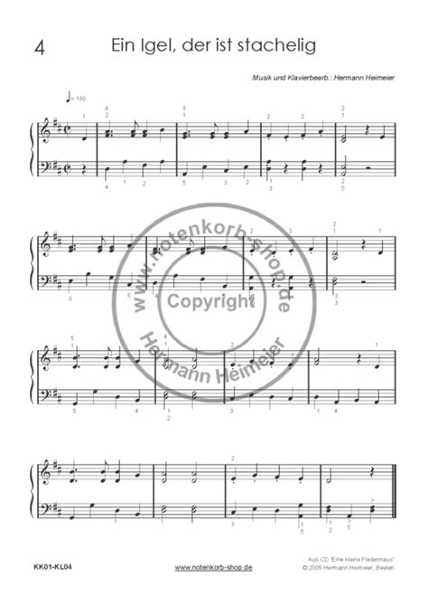 Erst nach erneutem anklicken des taktes oder der. Ein Igel, der ist stachelig Klavier (pdf) - notenkorb VERLAG