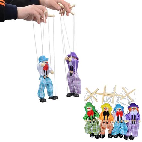 Colorful Funny Wooden Pull String Puppet Toy Clown Marionette Handcraft
