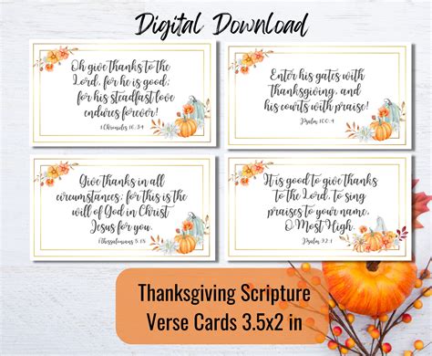 Thanksgiving Scripture Verse Printable Cards Digital Download Bible