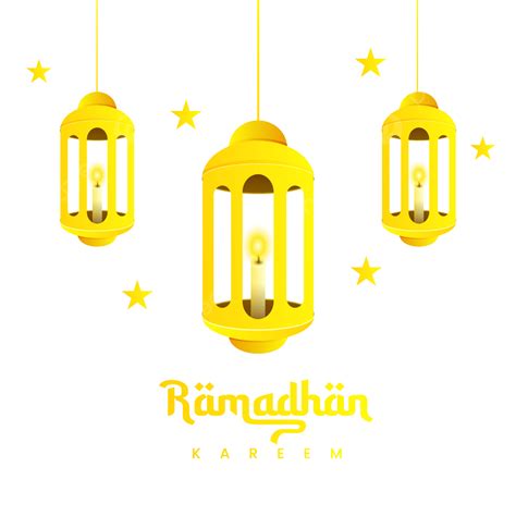 Gambar Salam Ramadhan Kareem Teks Dengan Lentera Emas Png Vektor