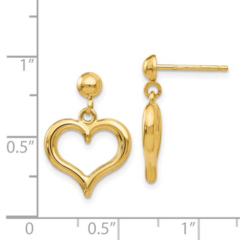 14K Gold Polished Heart Post Dangle Earrings H1071 868044121347 EBay