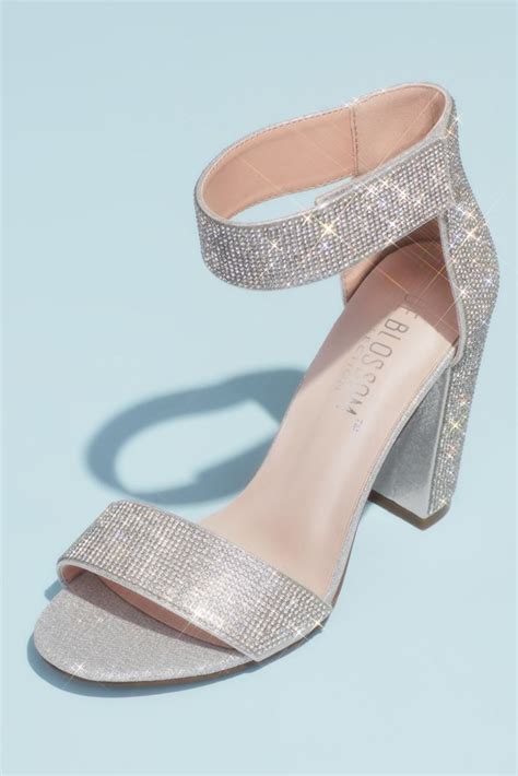 Crystal Block Heel Sandals With Velcro Ankle Strap Davids Bridal In