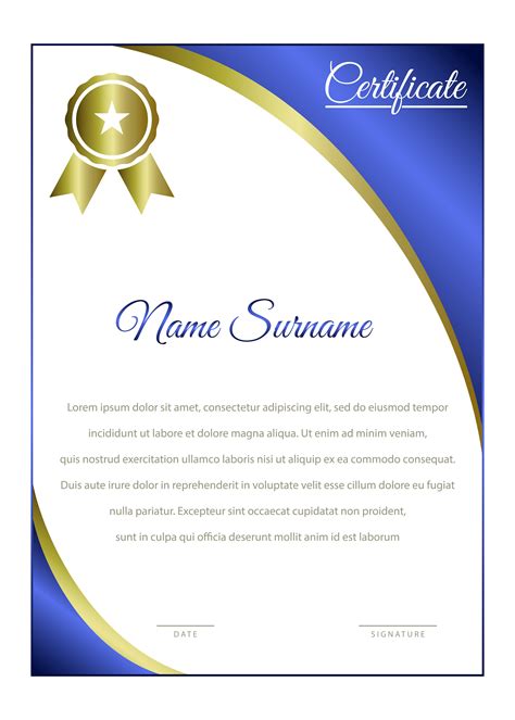 Blue And Gold Certificate Template Blank