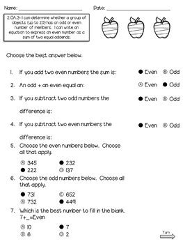 Oa Assessments Even Odd Numbers Tpt