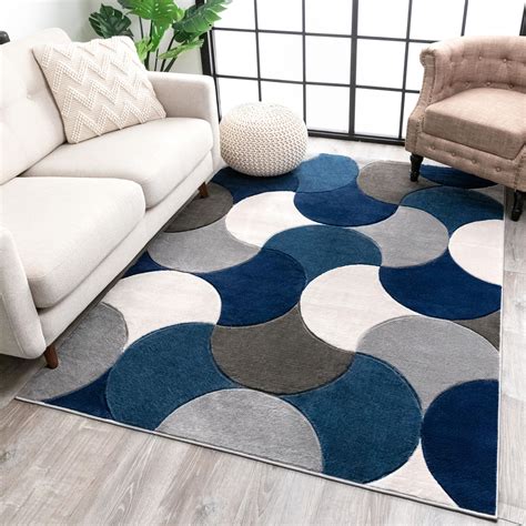 Well Woven Hilda Blue Modern Geometric Circles And Boxes Pattern Area Rug