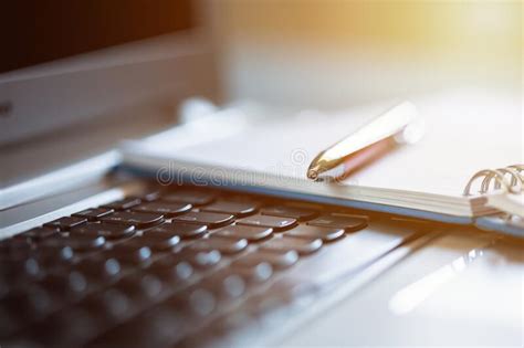 Notepad On Computer Keyboard Stock Photo Image Of White Desk 195264876