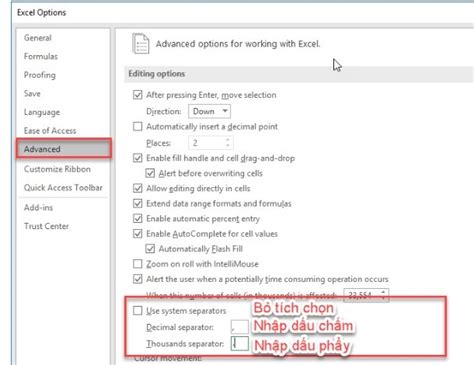 Cách Chỉnh Dấu Phẩy Trong Excel Hướng Dẫn Thay Đổi Thiết Lập Phần Thập
