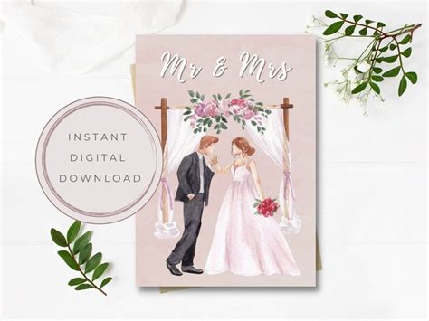 Printable Mr And Mrs Wedding And Engagement Card Newlywed Card