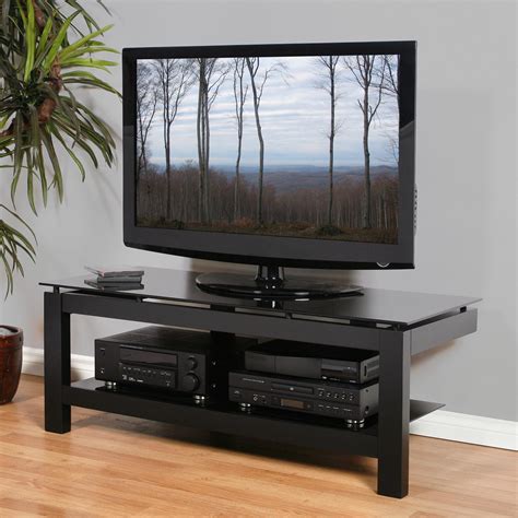 50 Inch Flat Screen Low Profile Tv Stand Black Glass And Black Satin