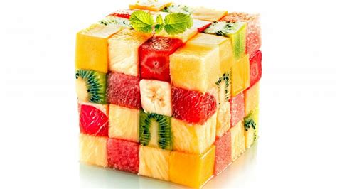 A Big Cube Made Of Many Small Cubes Fruits Salad Cube
