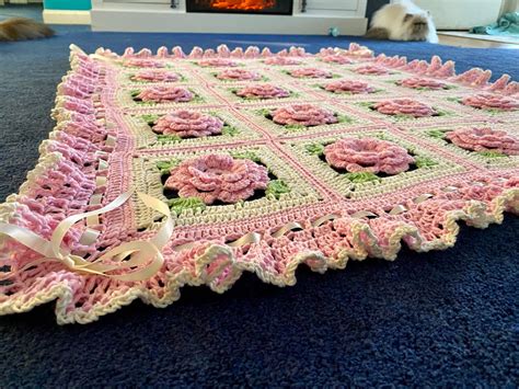 Cotton Crochet Rose Blanket Throw Floral Afghan Etsy