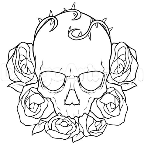 How To Draw A Skull And Roses Tattoo Step 7 Skulls Drawings Tattoo