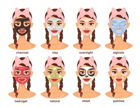Premium Vector Set Of Young Beautiful Woman In Different Types Of Face Masks Skin Care