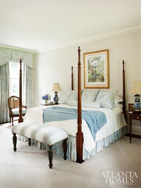 Traditional Classic Blue White Southern Bedroom Poster Bed The Glam Pad