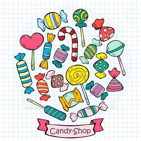 Sketch Colored Candies And Lollipops Collection Candy Drawing Candy