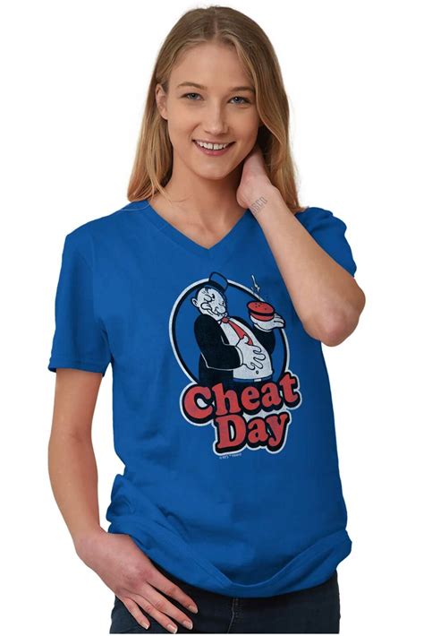 Cheat Day Gym Diet Popeye Wimpy Cartoon T V Neck T Shirts Tees For
