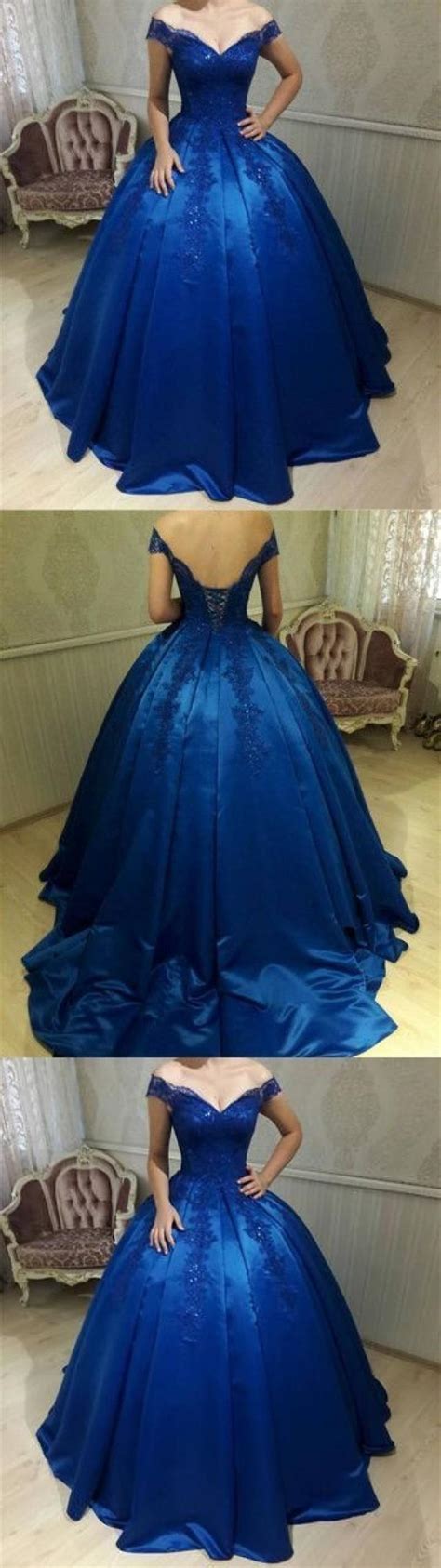 New Fashions Ball Gown Lace Prom Dresses Formal Dress Satin Prom Dresses Sexy Royal Blue Evening
