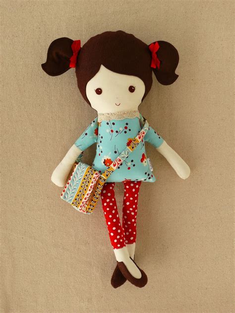Reserved For Anna N Fabric Doll Rag Doll Girl With Satchel