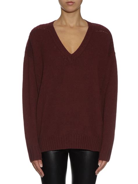 Étoile Isabel Marant Wool Marly V Neck Knit Sweater In Burgundy Purple