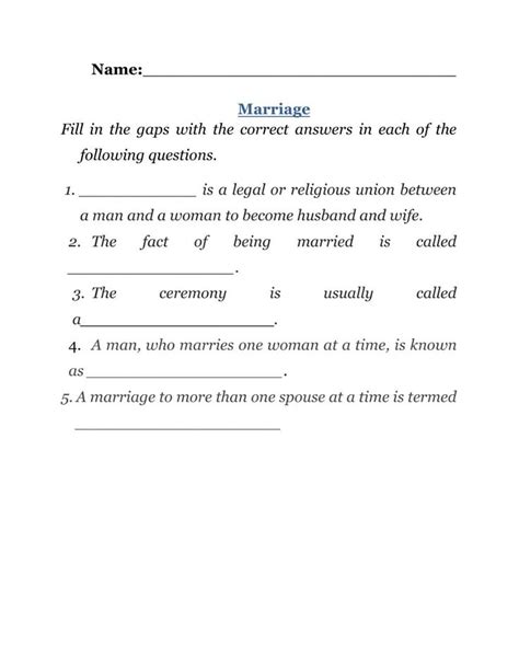 Marriage Worksheet Marriage Intermediate Directions Worksheets