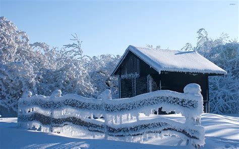 Frozen Nature By The Old Hut Wallpaper Nature Wallpapers 35958