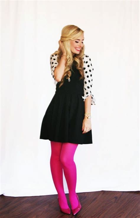 Hot Pink Tights Black And White Polka Dot Outfit Kate Spade Fashion Outfits Outfits With