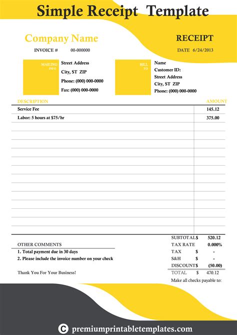 Simple Receipt Template Printable Template In Pdf And Word Pack Of 5