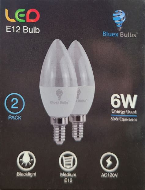 Led Black Light Bulb 6w E12 Candle 2 Count One Pack Bluex Bulbs Ebay