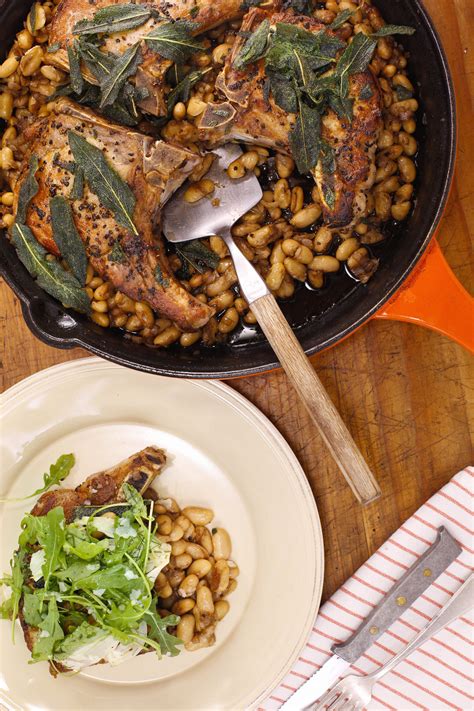 Thin pork chops tend to dry out more easily. Bone-in Pork Chops with Brown Butter, Balsamic and Beans ...