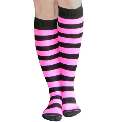 black neon pink striped socks neon pink black neon striped knee high socks