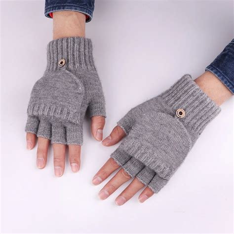 1 Pair Wool Knitted Fingerless Flip Gloves Winter Warm Touchscreen Gloves For Men Women One Size